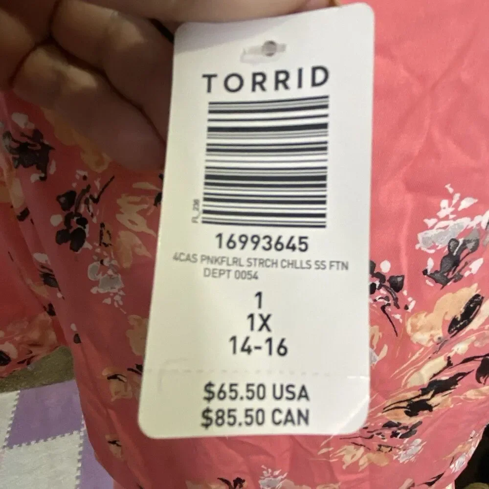 TORRID Knee Length Pink Floral Challis Sweetheart Dress Short Sleeve Size 1X New - Picture 5 of 8